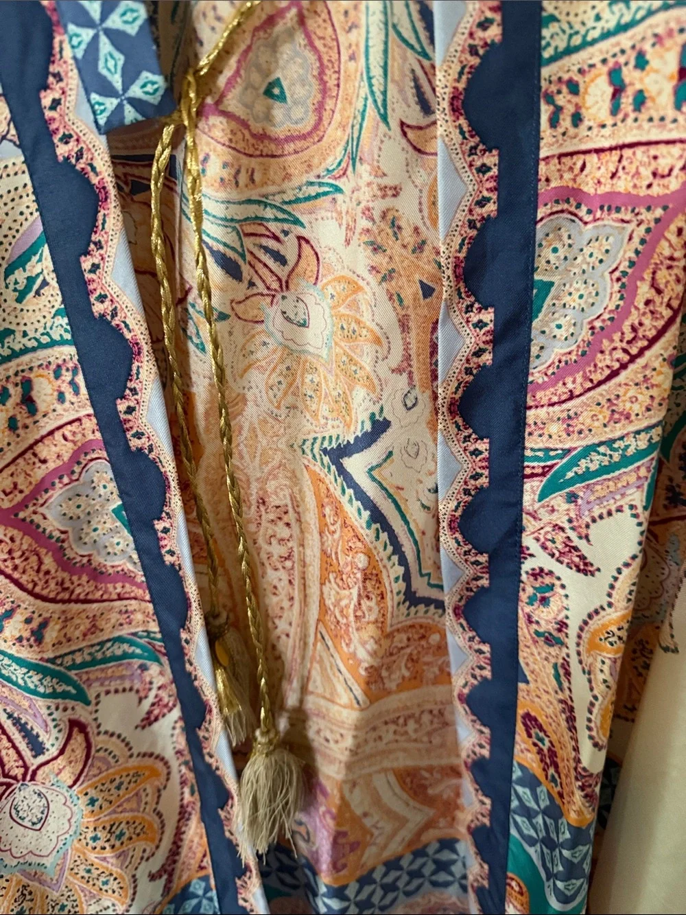 Chico's Paisley Print Lightweight Silk Wrap in Blue, Pink, Cream SZ L/XL